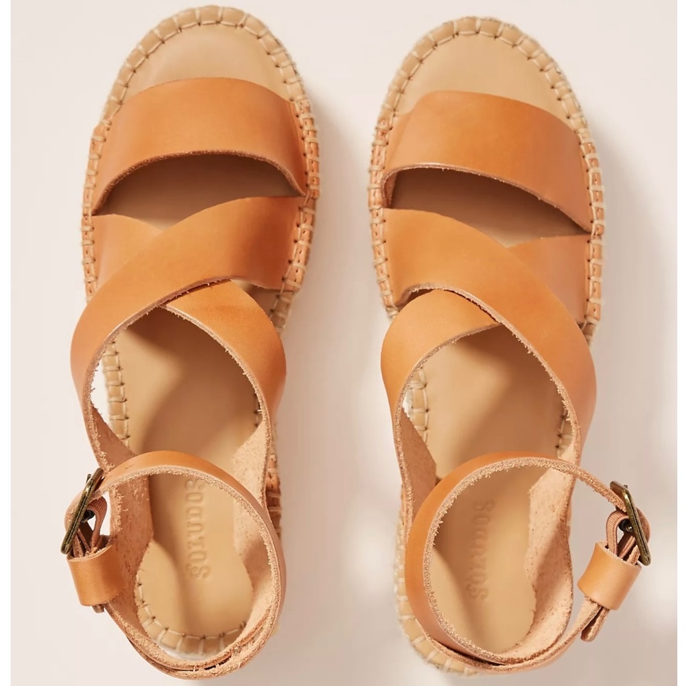 Soludos Olympia Brown Tan Leather Platform Espadrille Sandals Anthropologie 9 - Picture 3 of 12